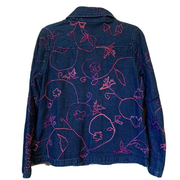 Jean Jacket Pink Purple Embroidered Swirls - Picture 3 of 9